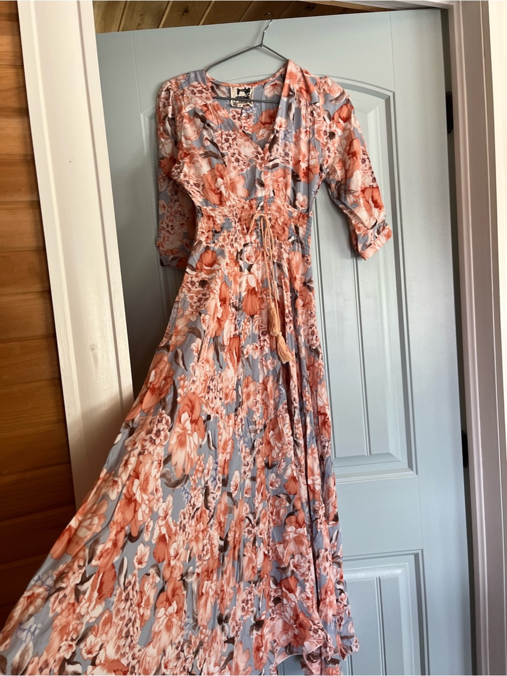 Jaase Coral and Light Blue Floral Maxi Dress